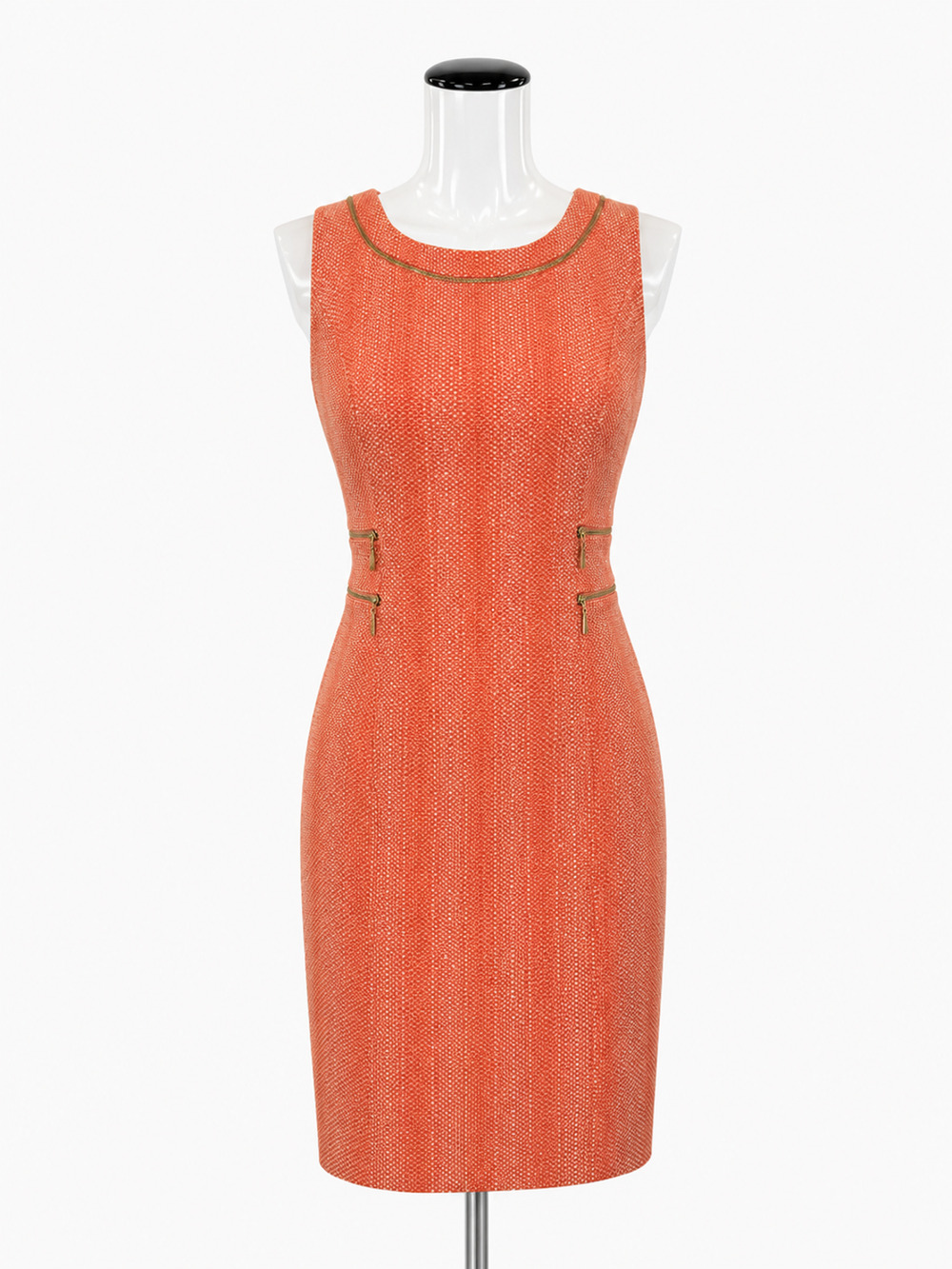 Etcetera Coral Geometric Tweed Zip Pocket Sheath Dress Size 2